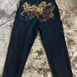 Embroidered Dark Blue Jeans
